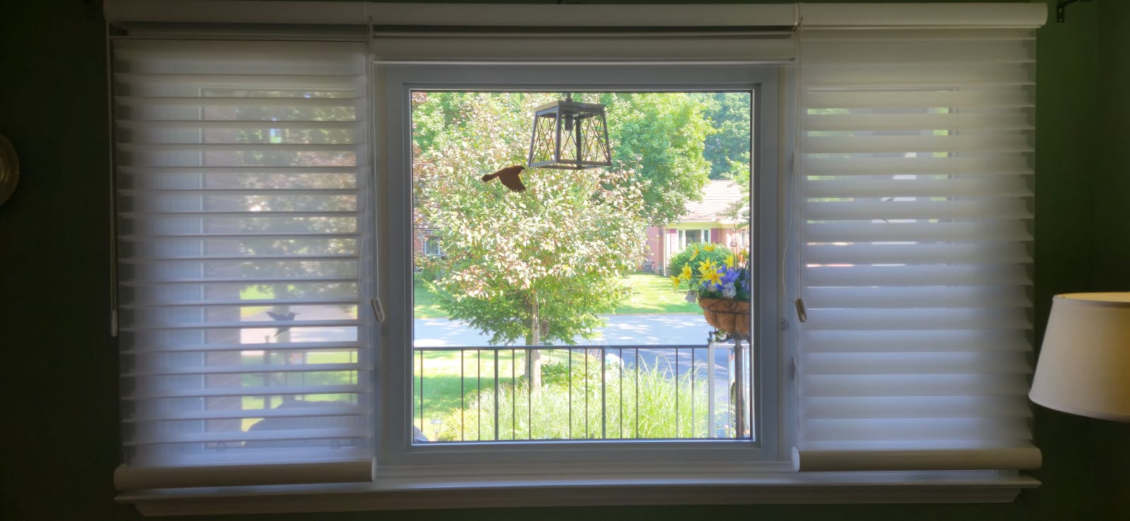 Cleaned living room blinds on a wide window