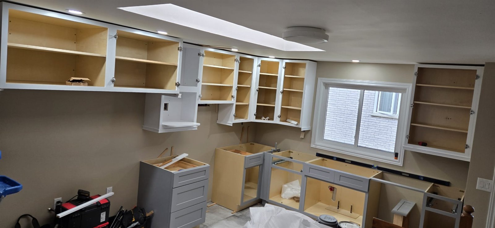 Kitchen cabinet installation in progress