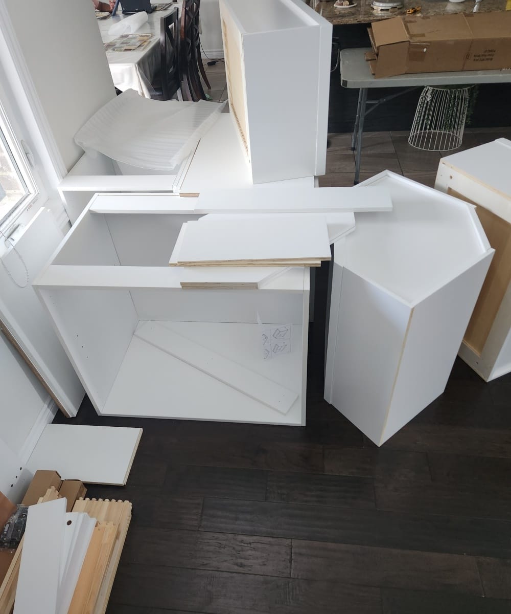 Grey cabinet wall unit with built in storage