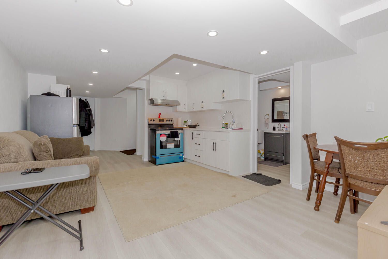 White basement kitchen cabinets