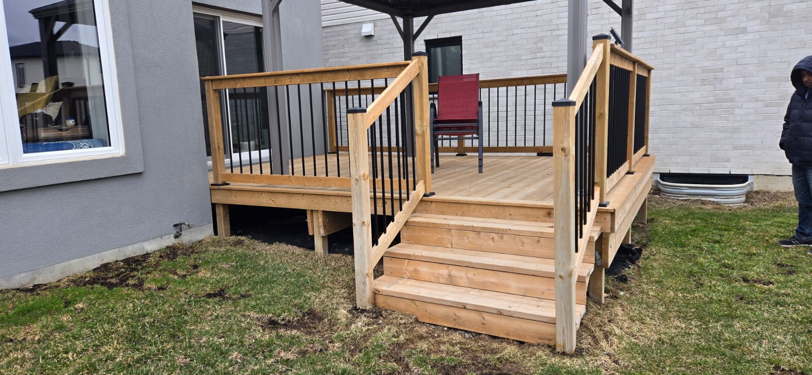 Wooden deck stairs and landing